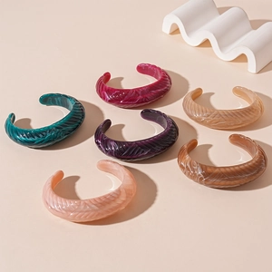 Retro acrylic open bangles with colorful rippled textures in minimalist geometric designs