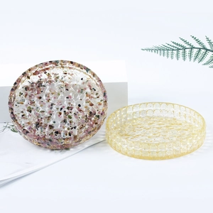 European style resin crystal tray set with colorful stones and gold foil inserts