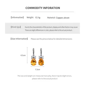 Detail view of vintage zircon drop earrings with size measurements of 4.5cm height