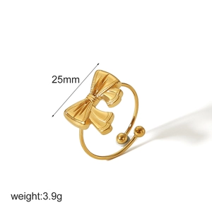 18K Gold Plated Stainless Steel Open Ring For Women Minimalist Bow Flower Adjustable Index Finger Ring Premium Fashion Jewelry Gift