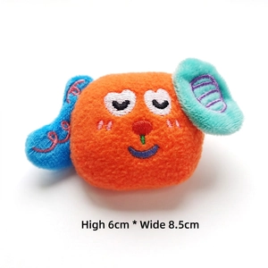 Detailed size view of a 6cm by 8.5cm cartoon plush dog accessory with colorful ears