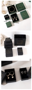 Detailed size view of Morandi style dark green and black jewelry gift boxes with gold foil