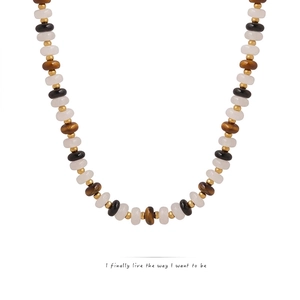 Beaded Necklace Natural Tiger's Eye White Jade Black Agate Titanium Steel Bohemian Minimalist Jewelry For Women