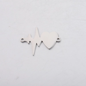 Detailed view of silver stainless steel EKG heart connector for DIY jewelry crafting