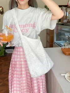 Sac à bandoulière en dentelle blanche pour femme, grande capacité au style pastoral