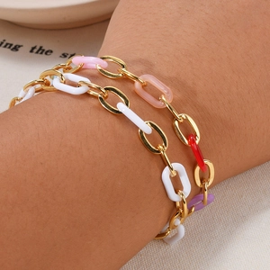 Dual-layer resin and gold-plated stainless steel chain bracelet for women in mixed colors