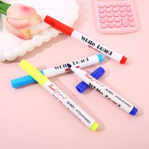 Detailed macro view of colorful magic water floating markers G-801 on a pink background