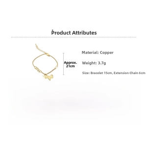 Detailed size chart for golden bracelet with horse and red bead charms in copper