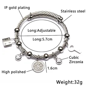 Bracelet câble turc Mauvais Œil en acier inoxydable plaqué or IP avec breloques