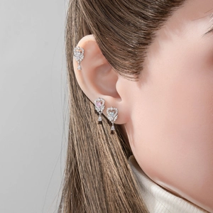 Exquisite silver heart wing cartilage piercing stud with pink and blue drop zircon