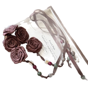 Dark brown chiffon rose waist chain with colorful beads and vintage ribbon design