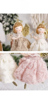 Détails de poupées anges de Noël avec jupes en dentelle délicate et ailes dorées
