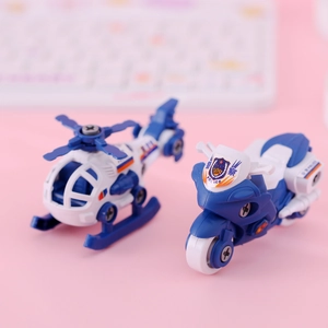 Mini-Polizei-Motorrad und Hubschrauber Spielzeugset in Blau und Weiß zum Bauen