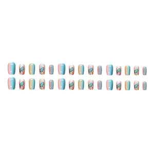 Cat eye butterfly press-on nails with blue-pink gradient and hand-painted art designs