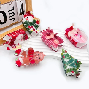 Christmas Hair Claw Clips Acrylic Santa Reindeer Snowman Gingerbread Man Shark Hairpins For Women Holiday Party Cute