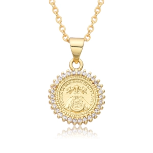 18k gold plated religious necklace featuring Virgen de San Juan de los Lagos pendant