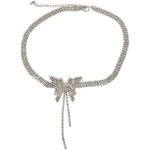 Sparkling rhinestone butterfly choker necklace with elegant crystal tassels for women
