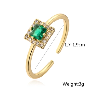 Detailed size and weight specs of the gold square zircon open ring with green gemstone
