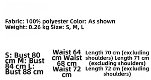 Size chart showing S, M, L measurements for sweet polka dot chiffon mini dress