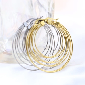 Minimalist 50mm 18K gold and silver stainless steel layered hoop earrings for women