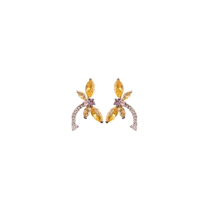 Elegant floral silver studs with yellow marquise stones and purple cubic zirconia accents