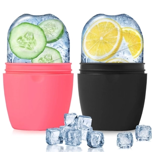Silicone face ice roller massager set with cucumber and lemon inserts for skin lifting