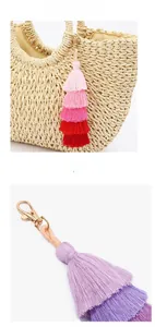 Detail of bohemian five-layer pink gradient tassels with gold lobster clasp for handbags