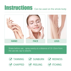 Infographic showing tanning spray application on hands, face and legs with instructions