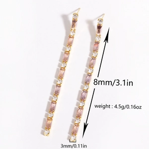 Elegant 18K gold plated tassel earrings with round white zircons and purple gemstones