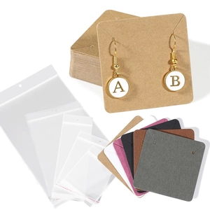 Earring Display Cards And Self Sealing Bags Kraft Paper Jewelry Packaging Square Pre Punched Holes For Necklaces