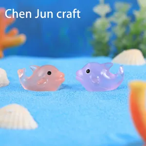 Luminous resin dolphin figurines for moss micro landscape and aquarium decor in two colors
