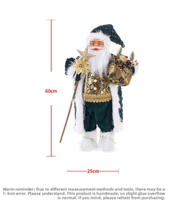 Detailed view of 60cm luxury Santa Claus figurine with velvet suit and gold embroidery