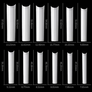 Size chart showing 12 sizes of XXL extra long C-curve square false nail tips in mm