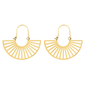 Boucles d'oreilles géométriques dorées en acier inoxydable avec design ajouré en éventail