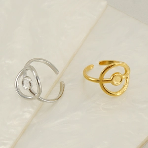 Geometrischer Hohler Kreisförmiger Offener Ring Edelstahl 18K Vergoldet Verstellbar Minimalistischer Schmuck Für Damen