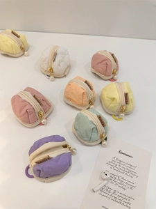 Quilted heart headphone pouch with pearl zipper in various macaron pastel colors
