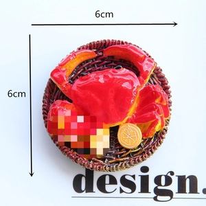Realistic 6cm red crab resin fridge magnet ornament in a brown woven basket prop