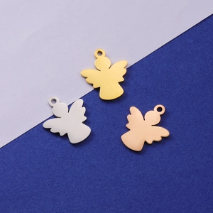 Polished stainless steel angel charms in gold, silver, and rose gold finish for DIY jewelry