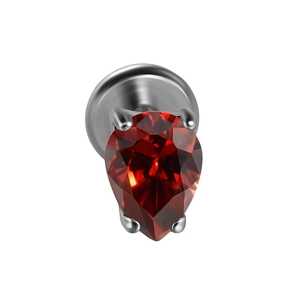 G23 titanium flat back labret stud featuring a red teardrop zircon and internal threading