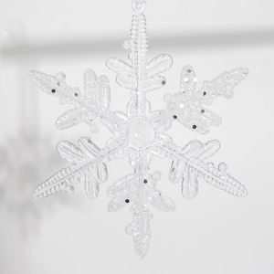 13cm clear acrylic snowflake ornament with silver glitter for Christmas tree decor