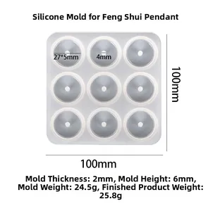 Detailed 9-hole silicone mold for DIY craft pendants with precise dimension markings