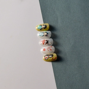 5D embossed Chinese style nail art stickers with traditional ladies and plum blossoms