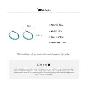 Blue alloy hoop earrings 4.5x4cm size guide with material specifications