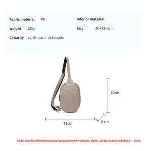 Detailed size specifications of the PU leather waist bag showing 20x13x5cm dimensions