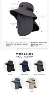 Spécifications de taille pour chapeau de soleil en nylon avec bord large et protège-nuque