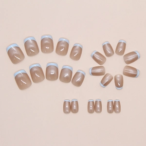Detail view of 24 pieces french cat eye press-on nails in nude pink and white