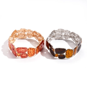 Ethnic geometric elastic bracelets with colorful resin inlay in gold and silver finish