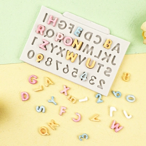 DIY silicone mold for uppercase letters and numbers in colorful fondant or chocolate shapes