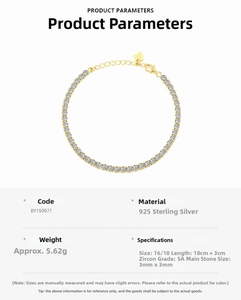 Detailed specs of S925 sterling silver tennis bracelet with 3mm 5A cubic zirconia stones