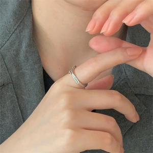 Minimalist 925 sterling silver smile ring with cross open band design for women